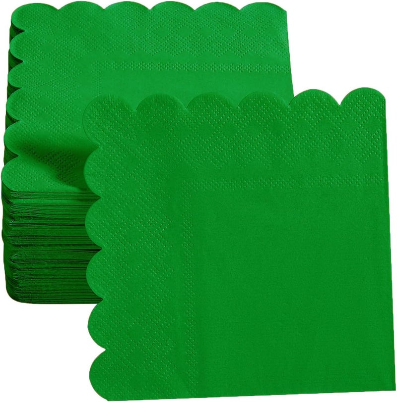 BEFORYOU 200 Pack Cocktail Napkin 2-Ply Scalloped Edged Dessert Napkins Folded 5 x 5 Inches Disposable Napkins for Dinner Wedding Birthday Party Bridal Anniversary Reception Event (Green-2) - Image 4